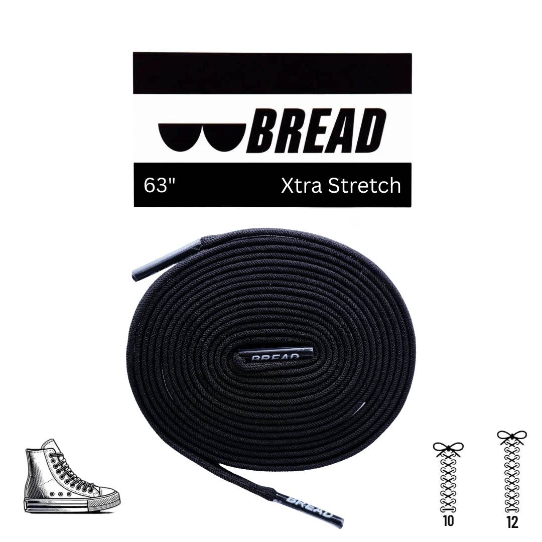 Stretchy Shadow Black Bread Laces keeping shoes secure with one tie