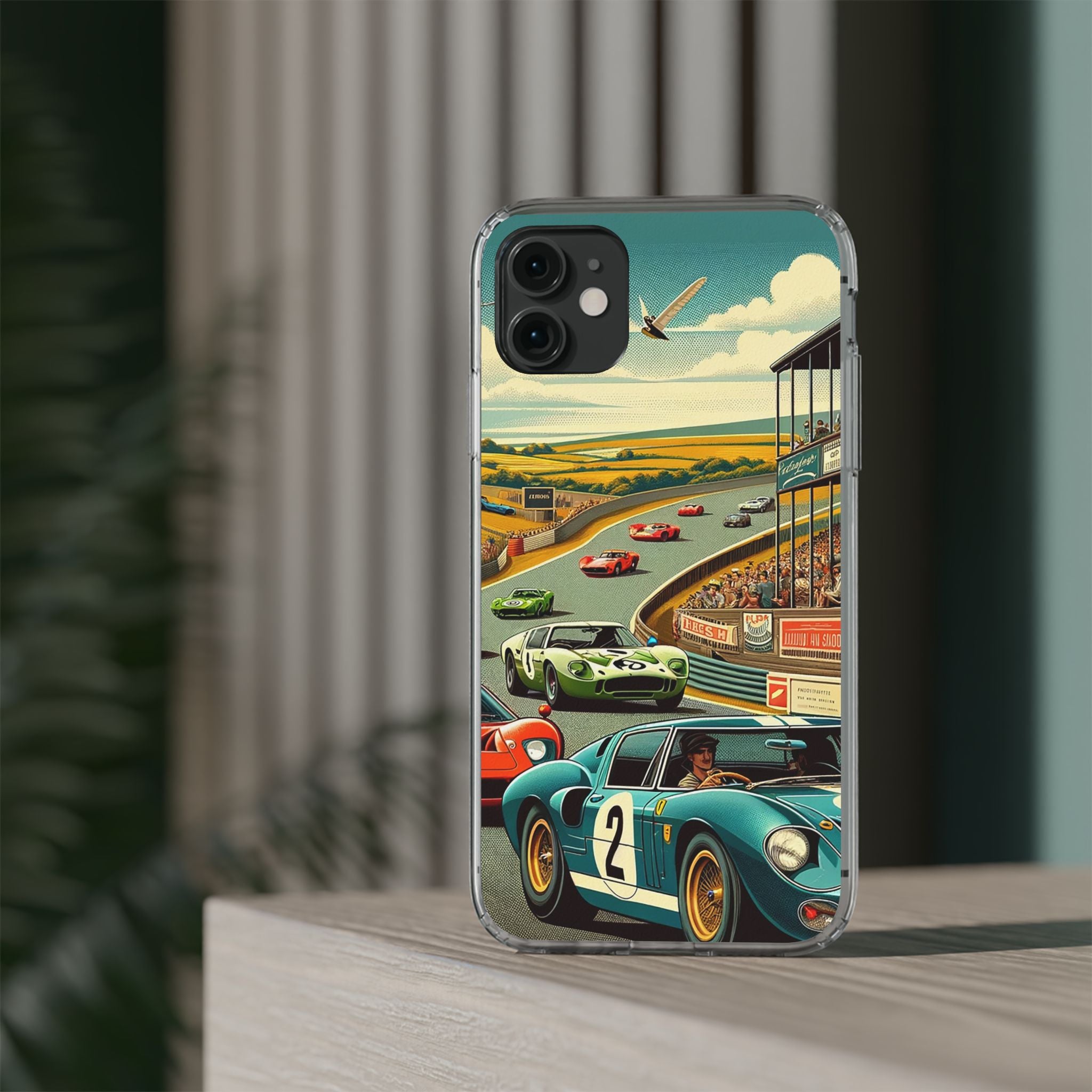 Vintage Racing Track Clear Impact-Resistant Phone Case