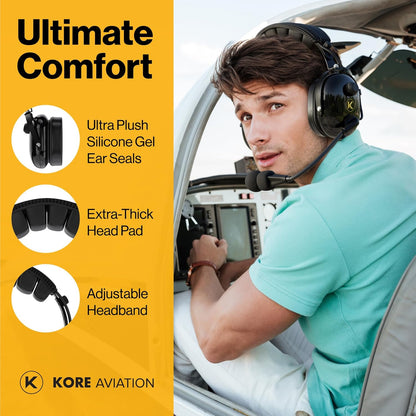 KORE KA-1 General Aviation Headset (Mono and Stereo) with Headset Bag, Dual GA Plugs