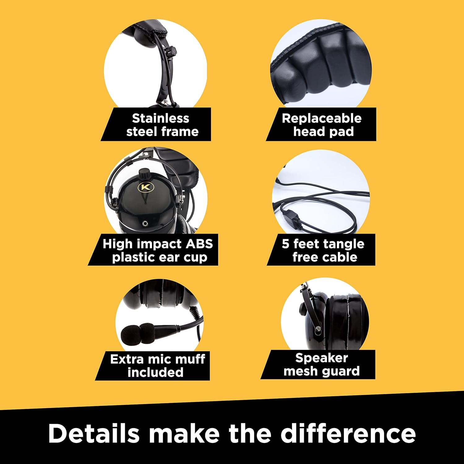 KORE KA-1 General Aviation Headset (Mono and Stereo) with Headset Bag, Dual GA Plugs