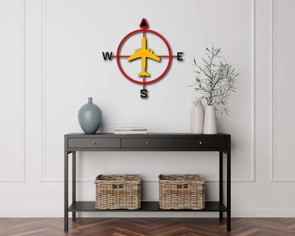 Multicolor Aviation Compass metal wall sign in modern living room interior