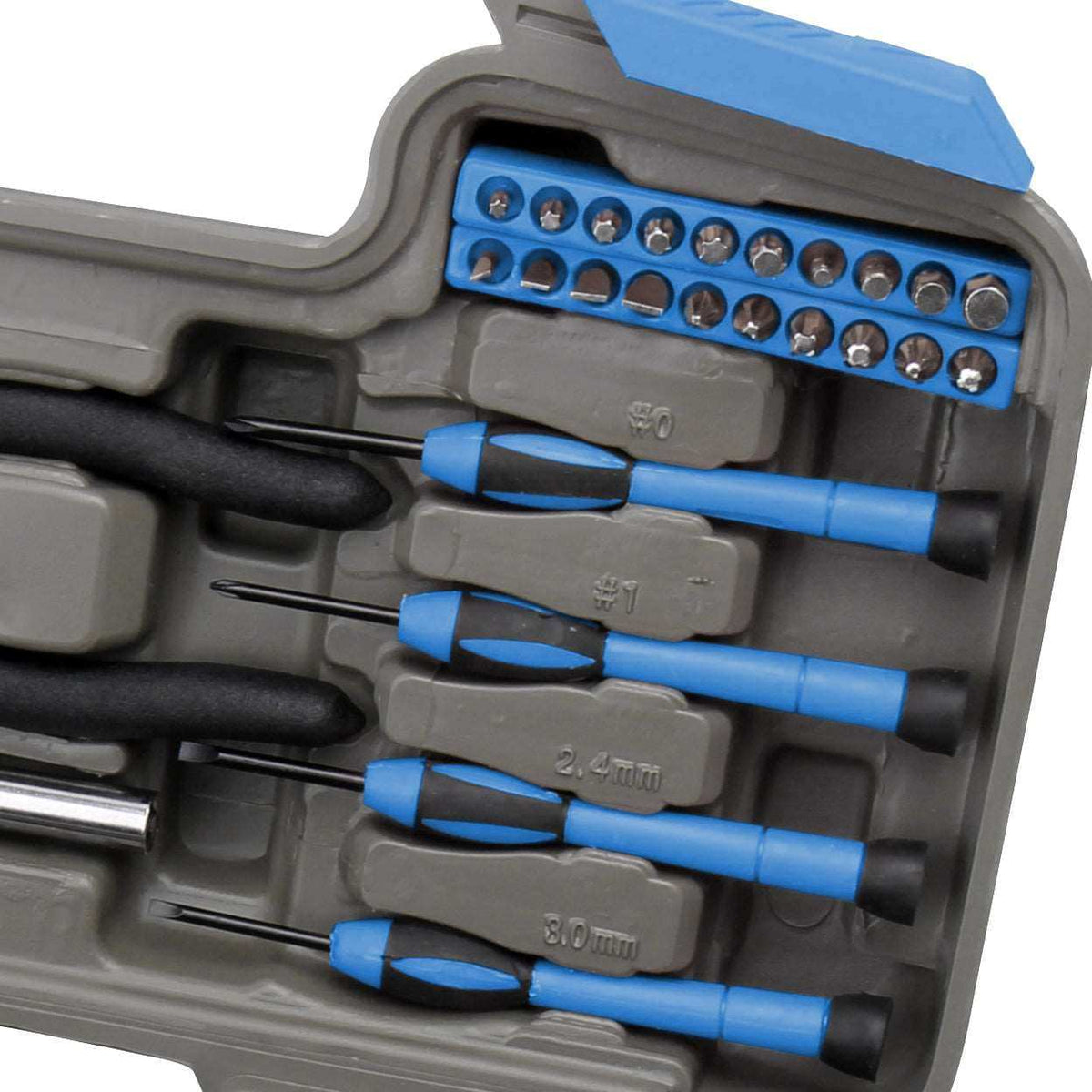 Compact 39-piece general tool kit with hammer, pliers, tape measure, screwdrivers, hex keys, and storage case