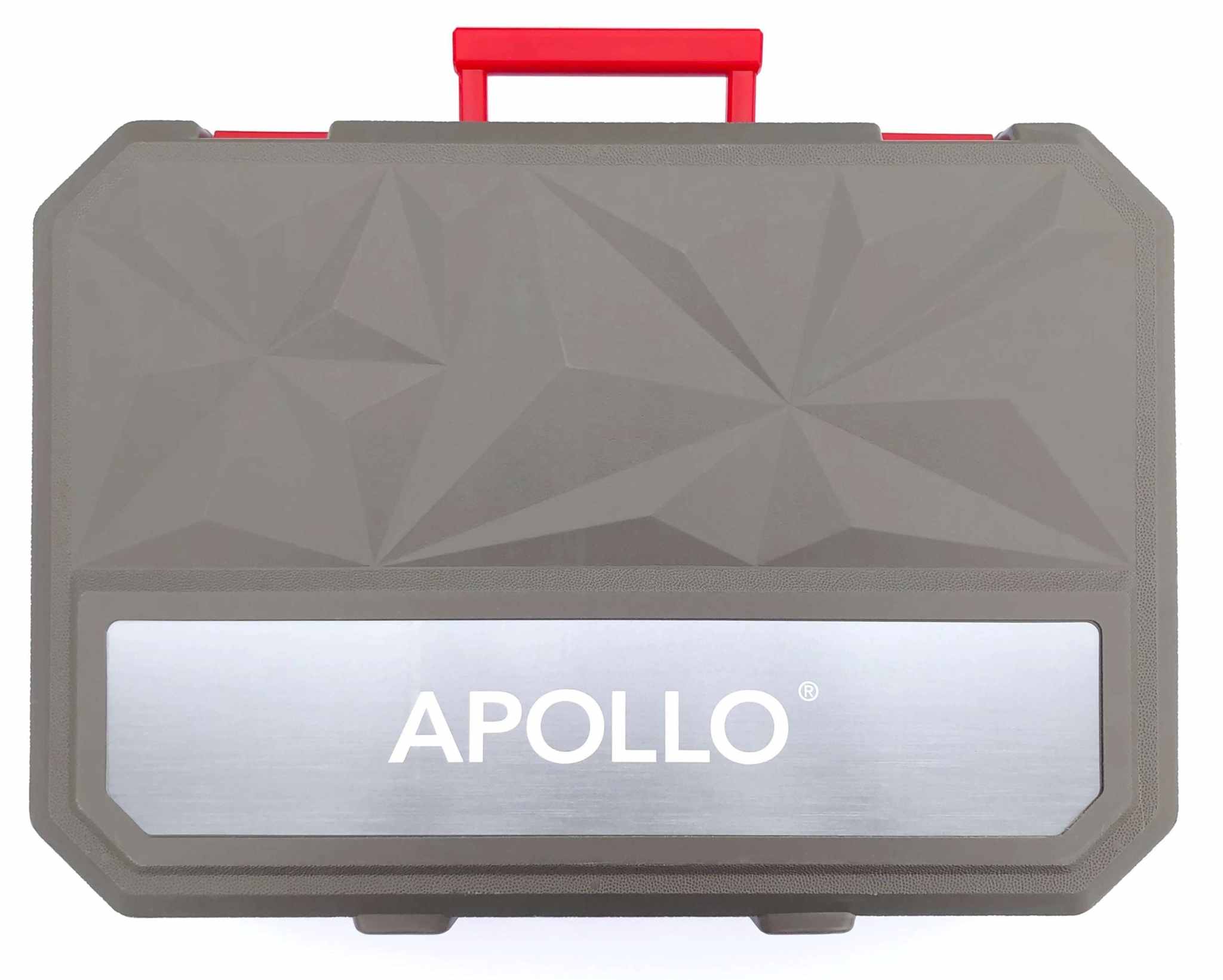 Apollo gray and red mechanics tool set case with APOLLO logo and handle