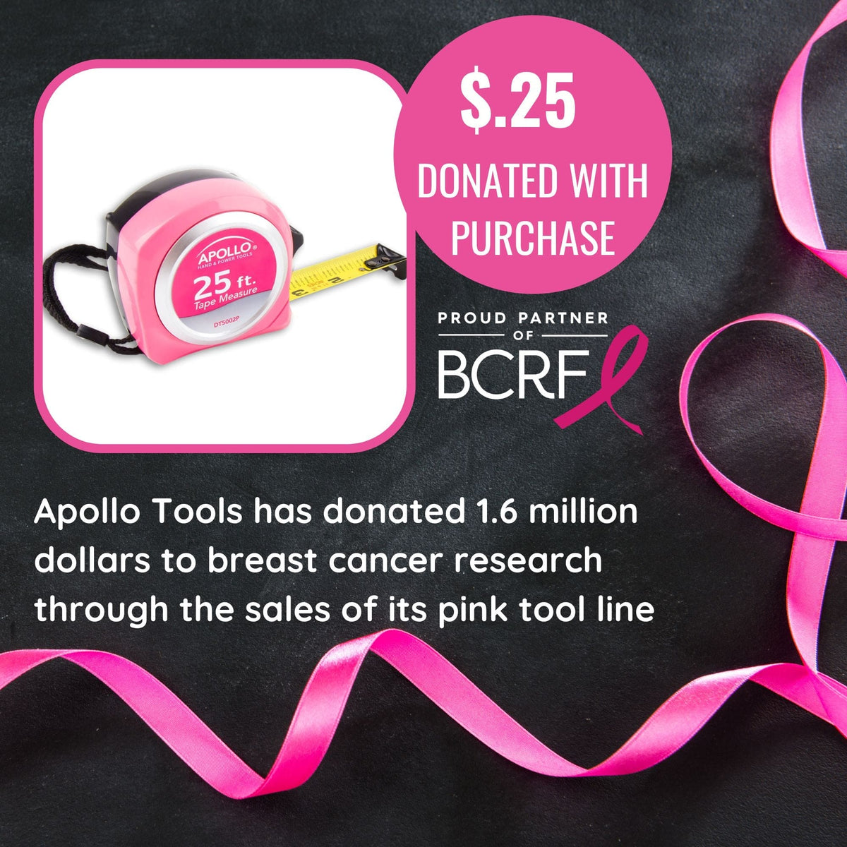 25ft. Tape Measure - Pink - DT5002P - Prop and Piston