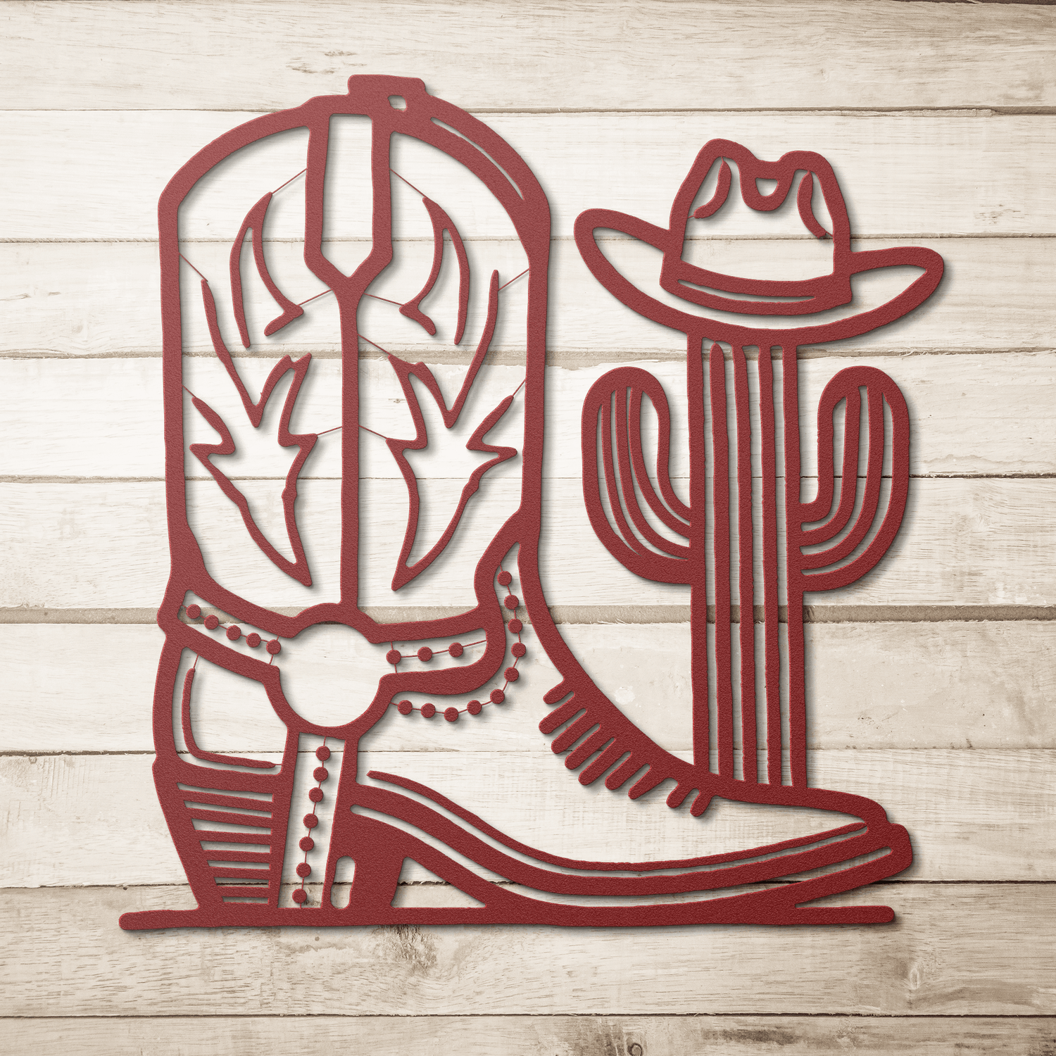 Cowboy Boot and Cactus metal wall art