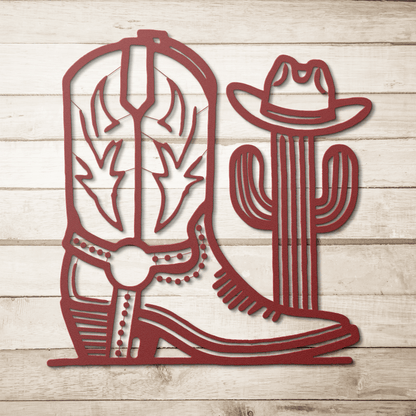 Cowboy Boot and Cactus metal wall art