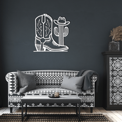 Metal Wall Art Cowboy Boot Cactus Metal Art