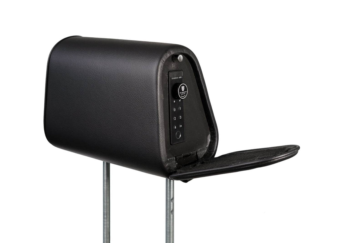The Vulcan Headrest Safe steel lock biometric keypad universal fit for trucks and SUVs