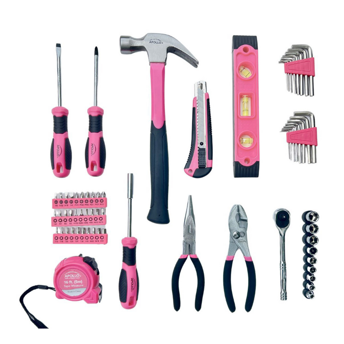 Essential 65-Piece Pink Tool Set with Socket Set and Most-Used Tools for Do it Yourself Repairs and Maintenance - DT0001P - Prop and Piston