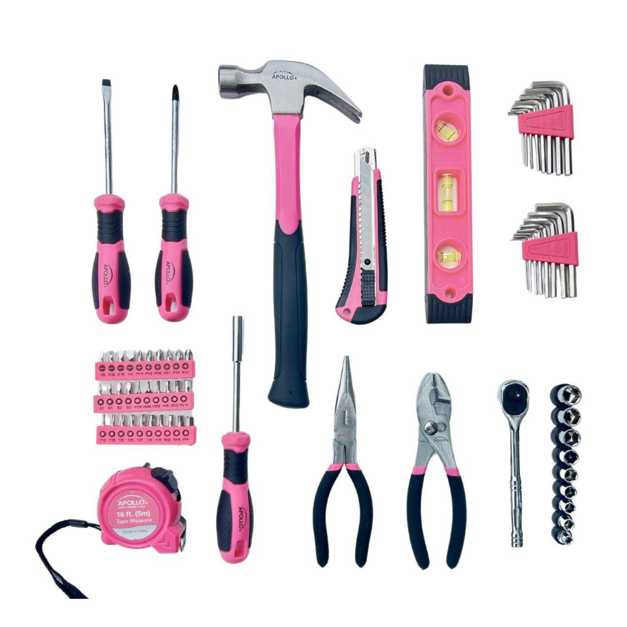 Essential 65-Piece Pink Tool Set with Socket Set and Most-Used Tools for Do it Yourself Repairs and Maintenance - DT0001P - Prop and Piston