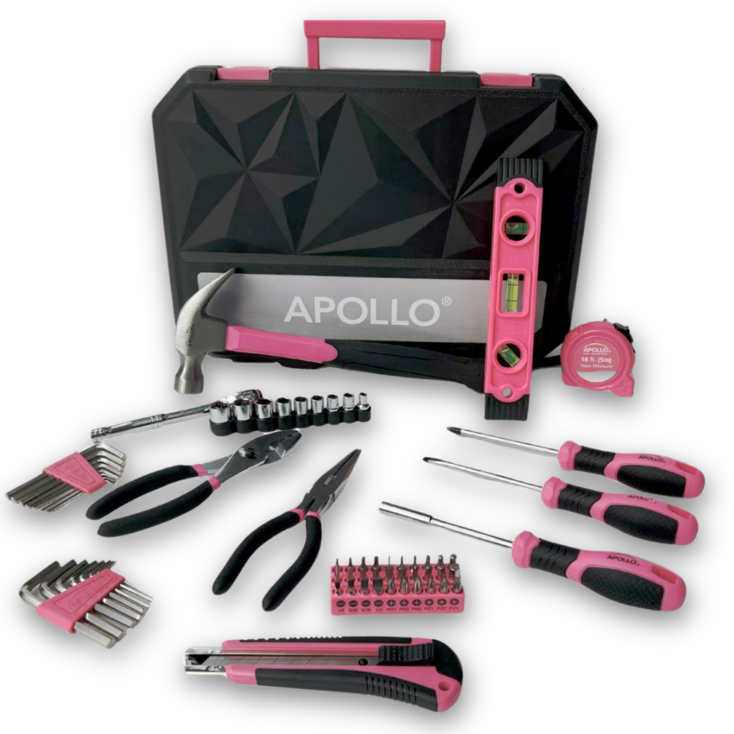 Essential 65-Piece Pink Tool Set with Socket Set and Most-Used Tools for Do it Yourself Repairs and Maintenance - DT0001P - Prop and Piston
