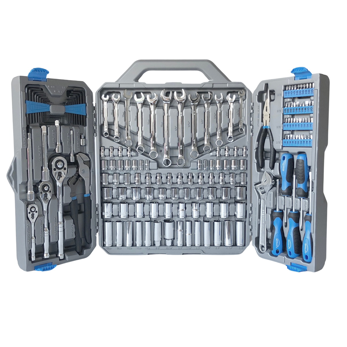 163 piece mechanics tool kit with sockets, wrenches, pliers, screwdrivers, and organized case for home and garage use