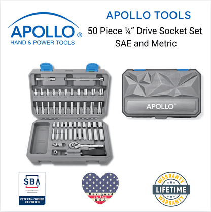 APOLLO TOOLS - DT0004-50 Piece ¼” Drive Socket Set - Prop and Piston