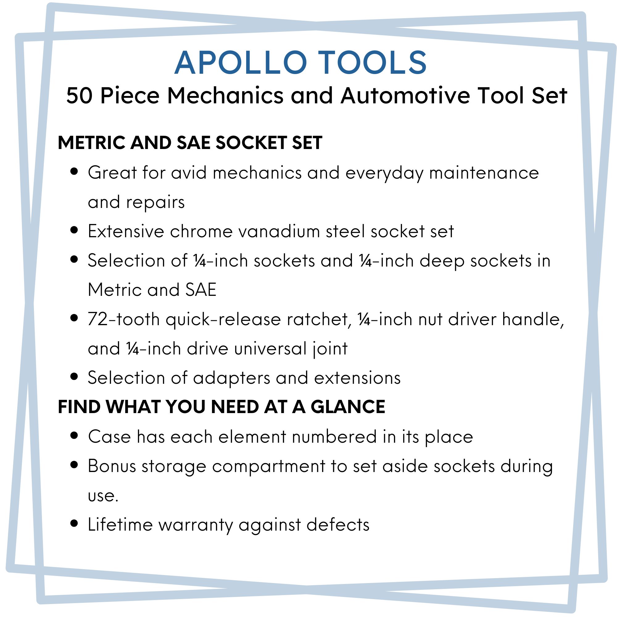 APOLLO TOOLS - DT0004-50 Piece ¼” Drive Socket Set - Prop and Piston