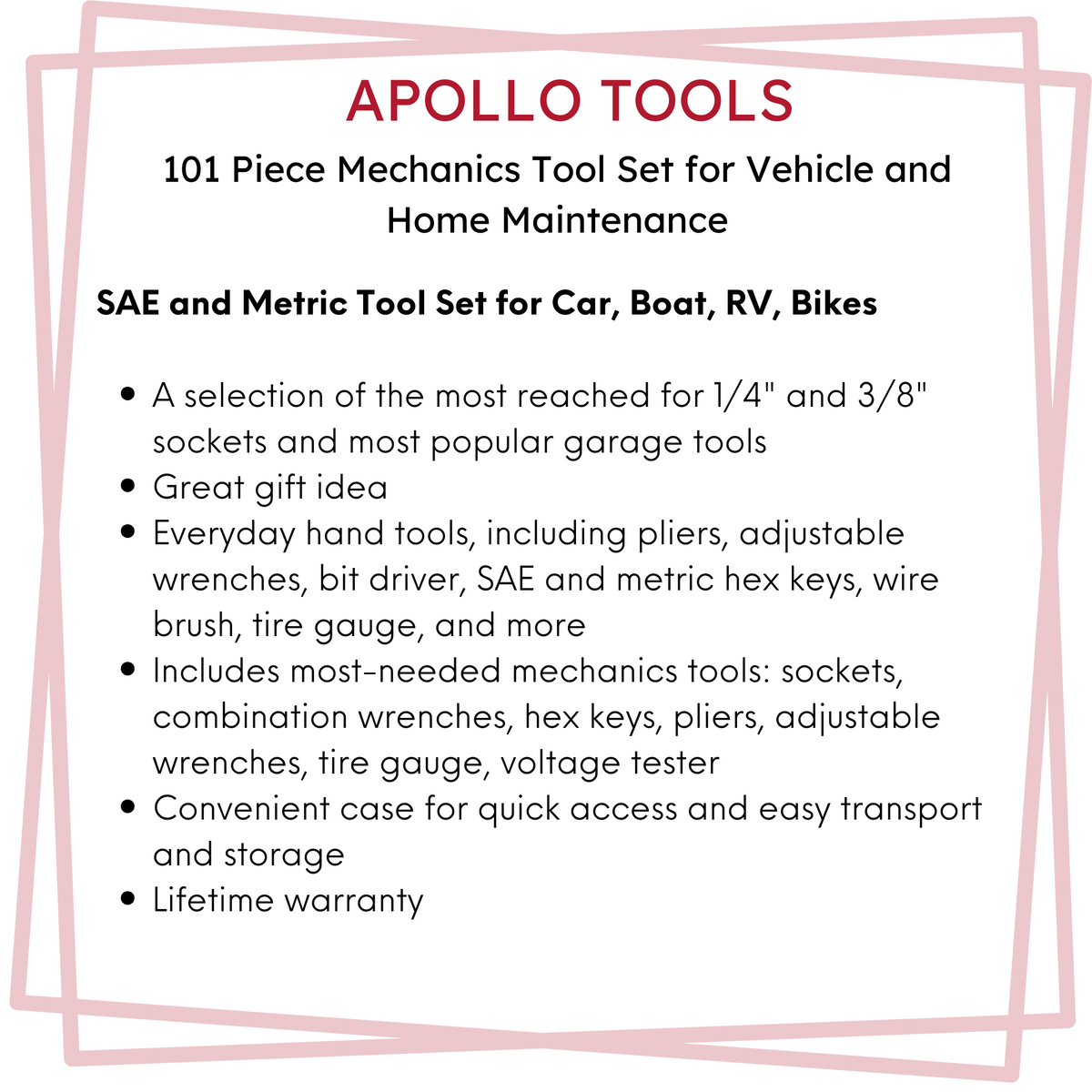 101 Piece Mechanic Tool Set for Vehicle and Home Maintenance, Roadside Emergencies. SAE and Metric Tool Set for Car, Boat, RV, Bikes - DT0006 - Prop and Piston