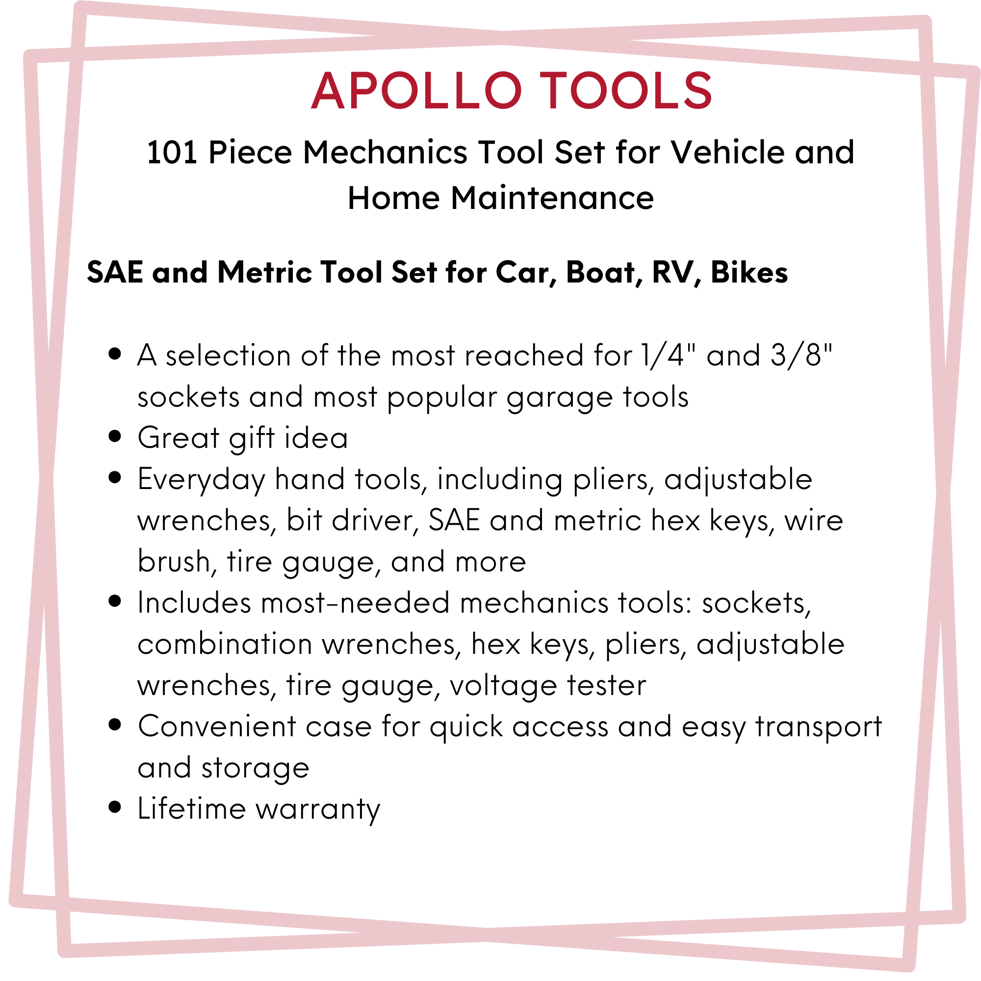 101 Piece Mechanic Tool Set for Vehicle and Home Maintenance, Roadside Emergencies. SAE and Metric Tool Set for Car, Boat, RV, Bikes - DT0006 - Prop and Piston