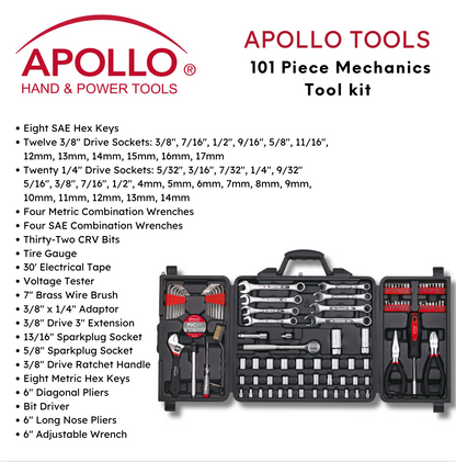 101 Piece Mechanic Tool Set for Vehicle and Home Maintenance, Roadside Emergencies. SAE and Metric Tool Set for Car, Boat, RV, Bikes - DT0006 - Prop and Piston