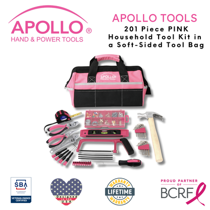 201 Piece Household Tool Kit in a Soft-Sided Tool Bag Pink - DT0020P - Prop and Piston