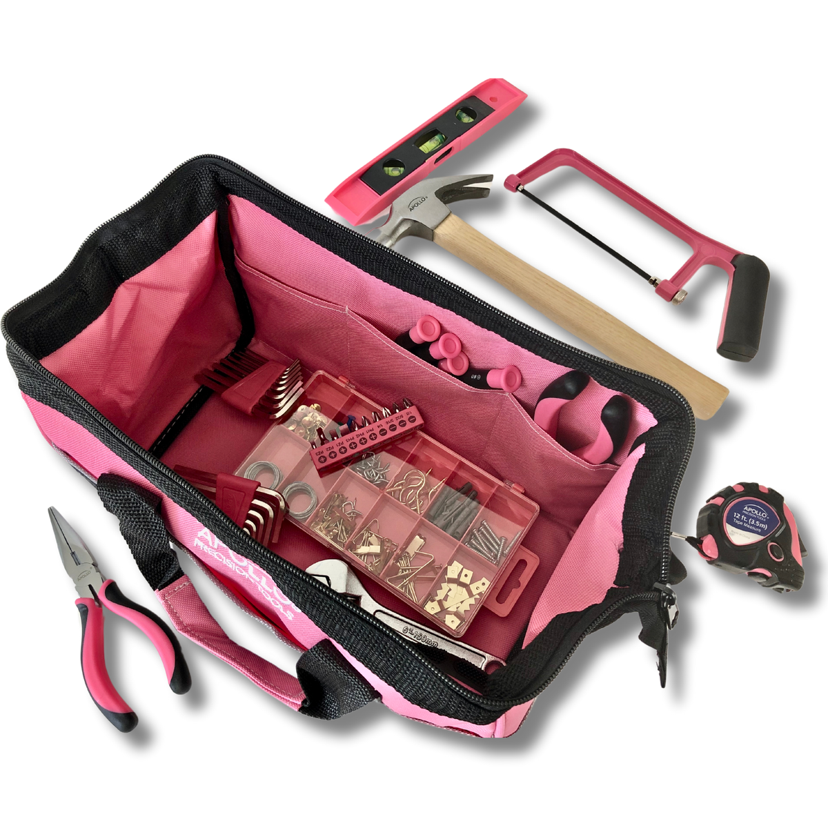 201 Piece Household Tool Kit in a Soft-Sided Tool Bag Pink - DT0020P - Prop and Piston