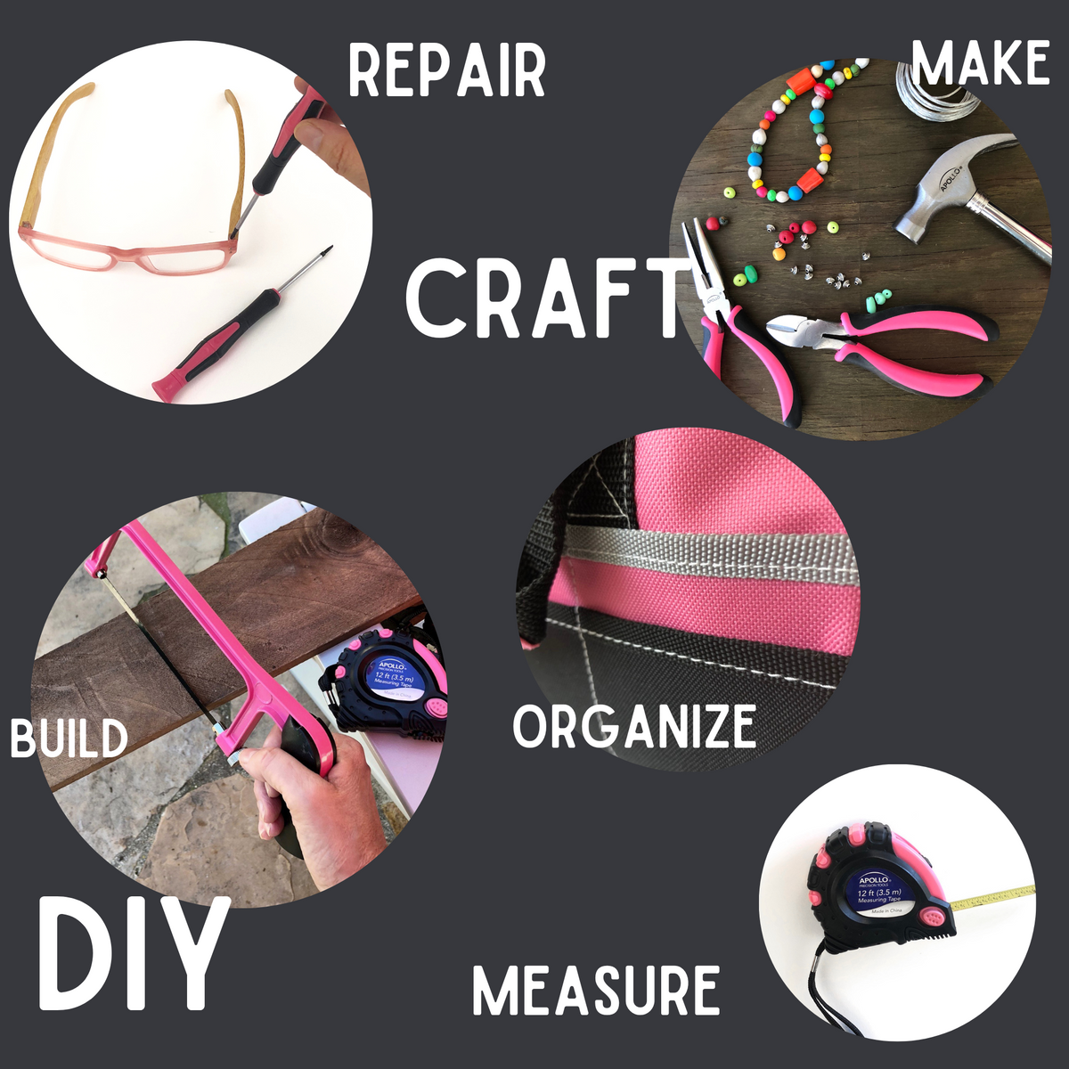 201 Piece Household Tool Kit in a Soft-Sided Tool Bag Pink - DT0020P - Prop and Piston