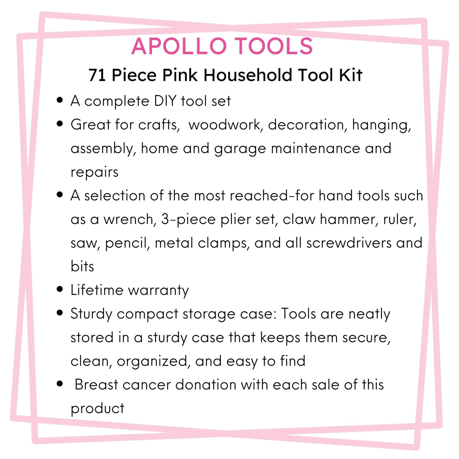 71 Piece Household Tool Kit Pink - DT0204P - Prop and Piston