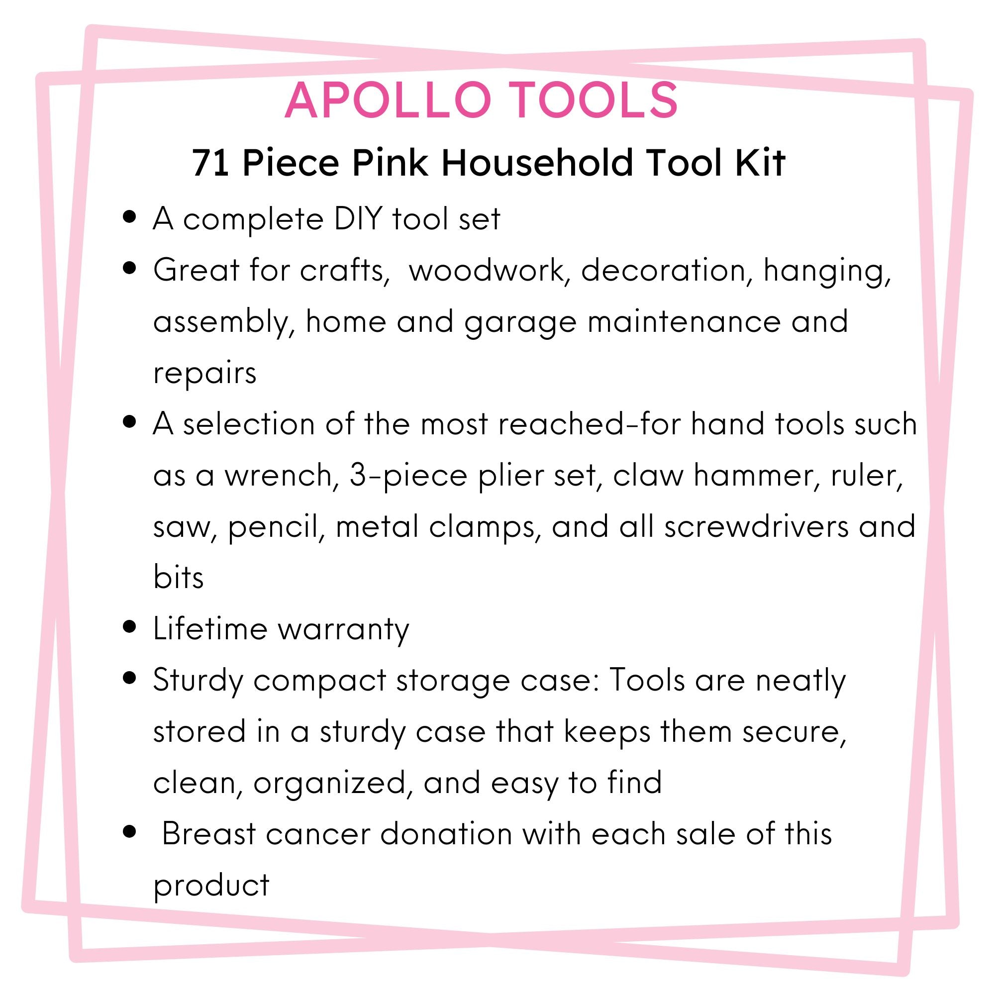 71 Piece Household Tool Kit Pink - DT0204P - Prop and Piston