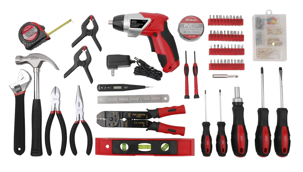 161 piece household toolset with cordless screwdriver and compact storage case