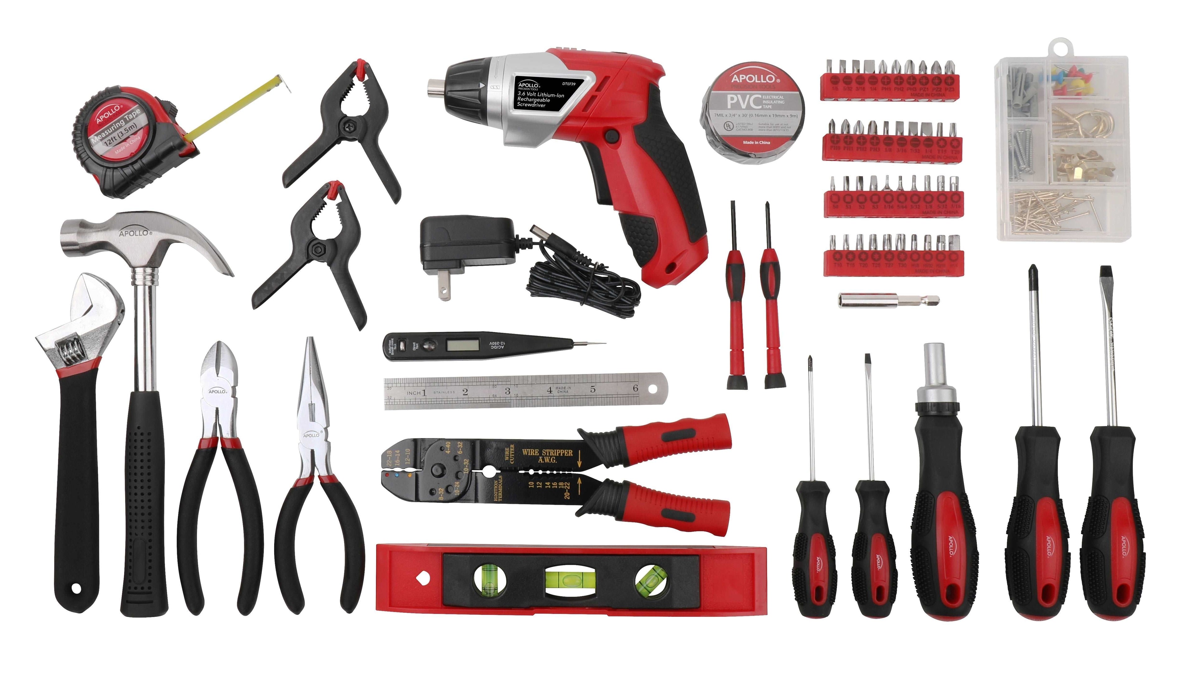 161 piece household toolset with cordless screwdriver and compact storage case
