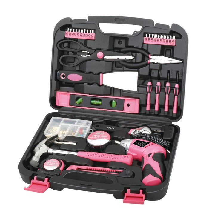 135 Piece Household Tool Kit Pink with Pivoting Dual-Angle 3.6 Volt Lithium-Ion Cordless Screwdriver - DT0773N1 - Prop and Piston