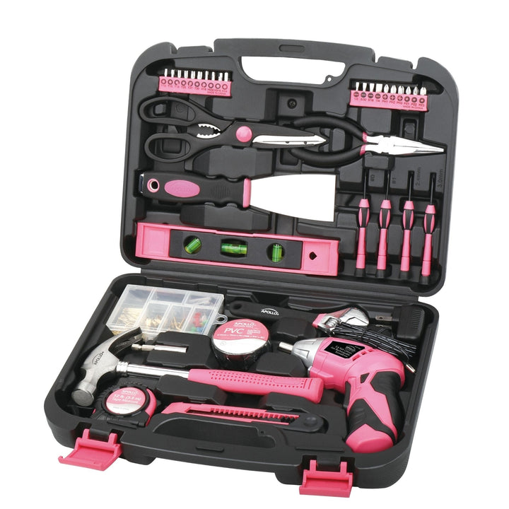135 Piece Household Tool Kit Pink with Pivoting Dual-Angle 3.6 Volt Lithium-Ion Cordless Screwdriver - DT0773N1 - Prop and Piston