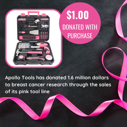 New and Improved 135 Piece Pink Household Tool Set with Pivoting Dual-Angle 3.6 Volt Lithium-Ion Cordless Screwdriver in Hard Case - DT0774P - Prop and Piston