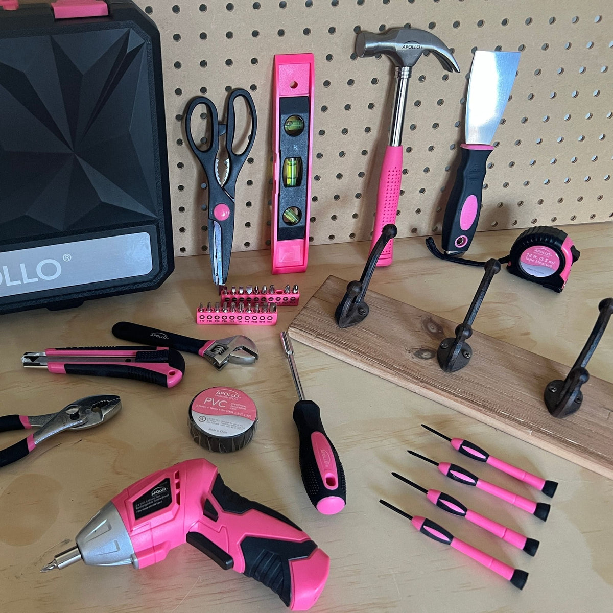 New and Improved 135 Piece Pink Household Tool Set with Pivoting Dual-Angle 3.6 Volt Lithium-Ion Cordless Screwdriver in Hard Case - DT0774P - Prop and Piston