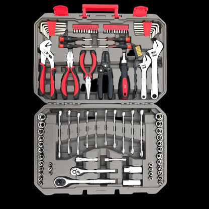 95-piece mechanics tool set with sockets, wrenches, pliers, and accessories in a compact case for metric and SAE repairs