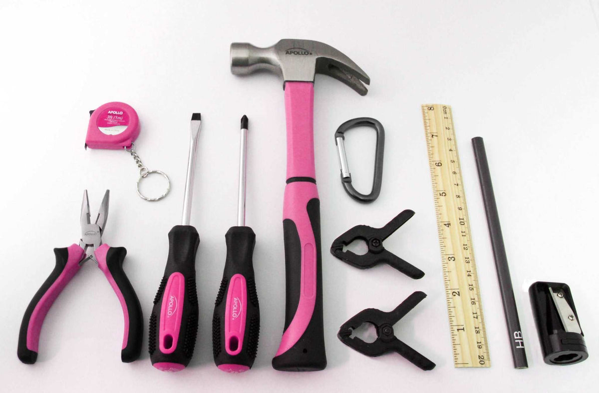 14 Piece My First Tool Kit Educational Tool Set with Pink Tool Bag, Real Pink Tools, and Safety Gear --DT4936P - Prop and Piston