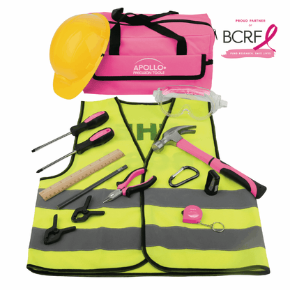 14 Piece My First Tool Kit Educational Tool Set with Pink Tool Bag, Real Pink Tools, and Safety Gear --DT4936P - Prop and Piston