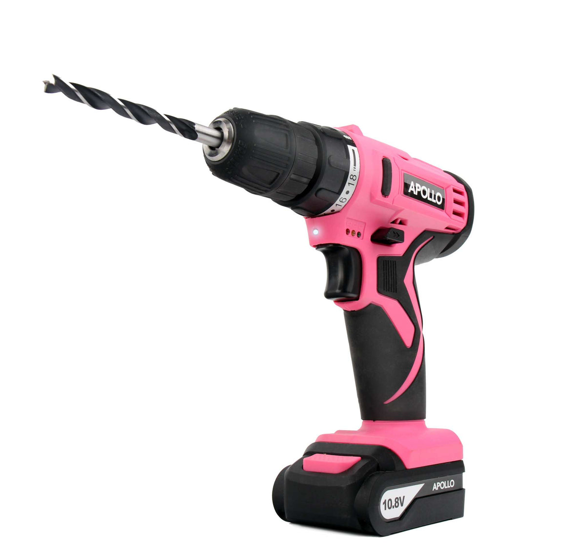 10.8 Volt Lithium-Ion cordless drill with 30-piece accessory set in pink