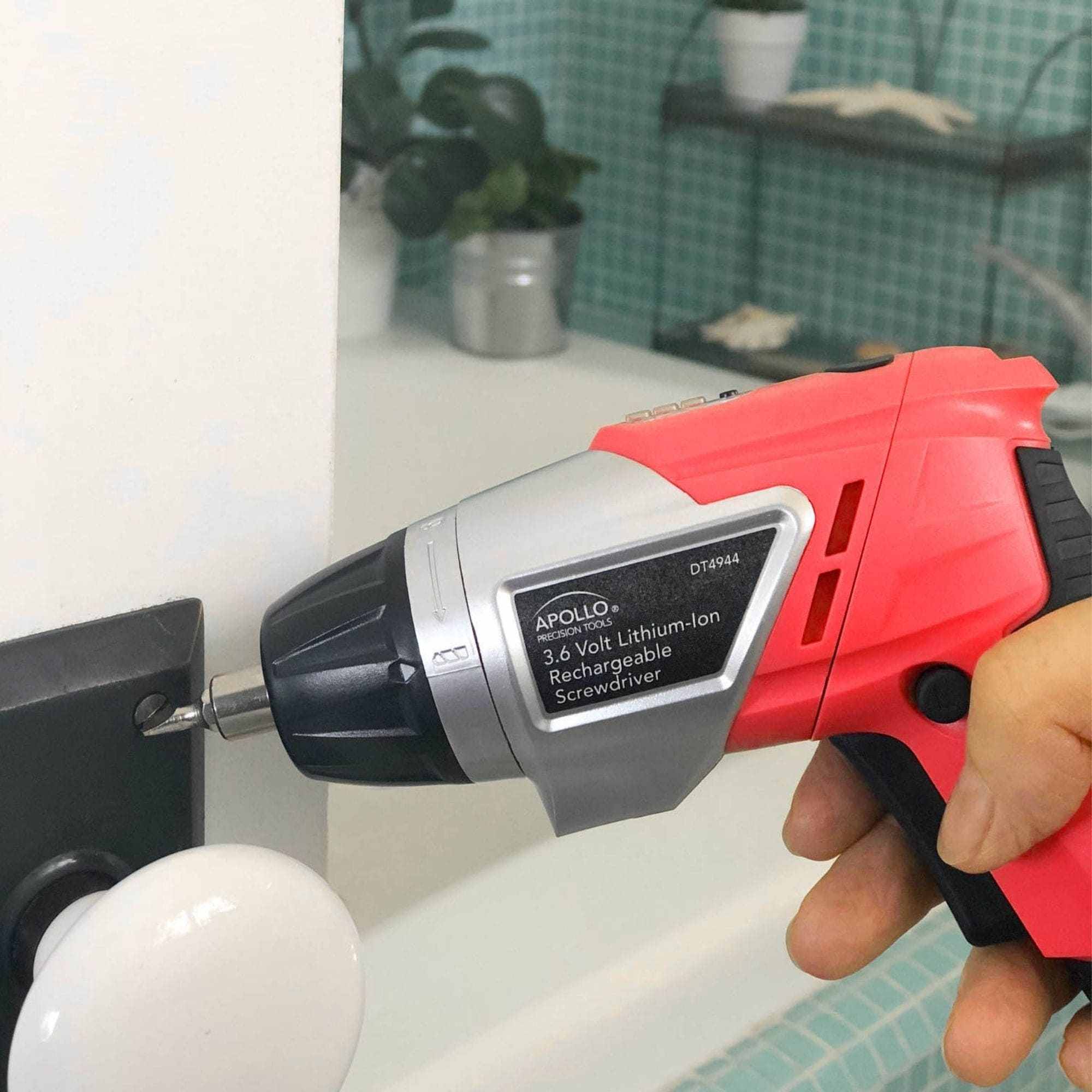 3.6 Volt Lithium-Ion Rechargeable Cordless Screwdriver in use with 45-piece accessory set for DIY projects