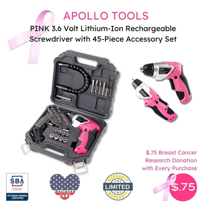 3.6 Volt Lithium-Ion Rechargeable Screwdriver with 45 Piece Accessory Set - Pink DT4944P - Prop and Piston