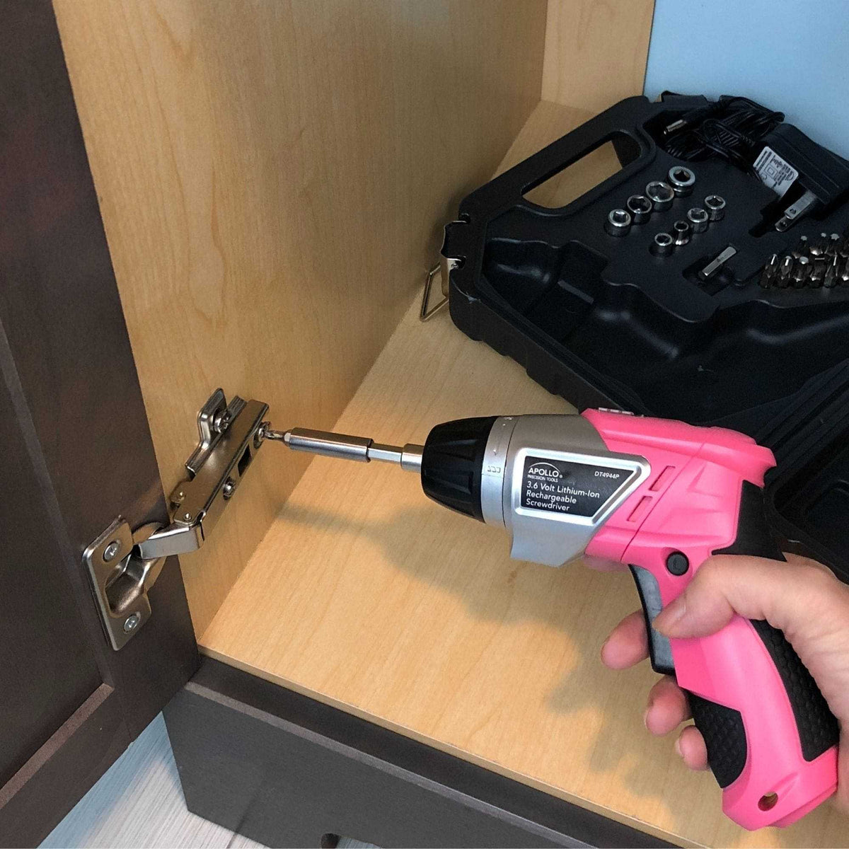 3.6 Volt Lithium-Ion Rechargeable Screwdriver with 45 Piece Accessory Set - Pink DT4944P - Prop and Piston
