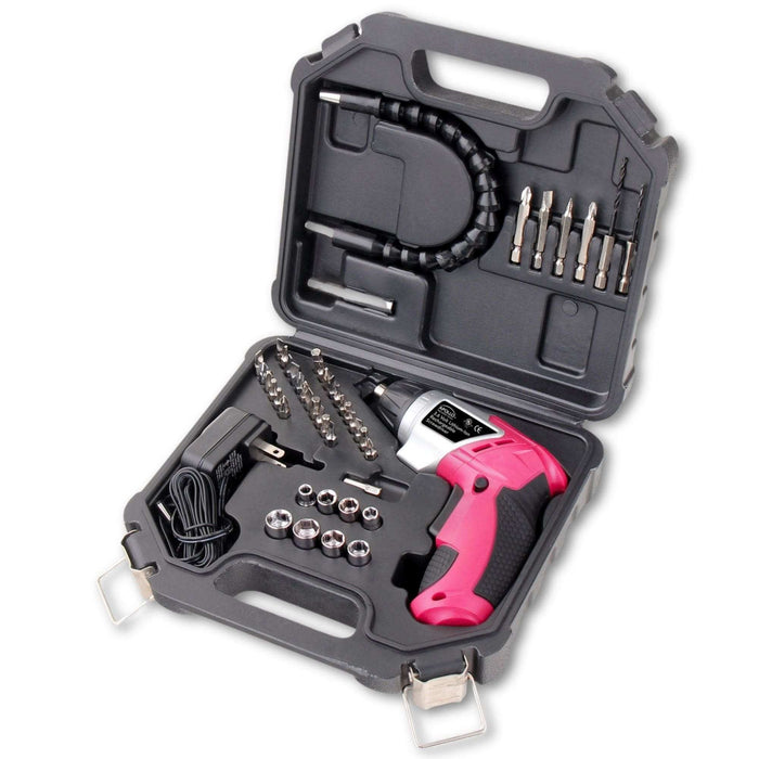 3.6 Volt Lithium-Ion Rechargeable Screwdriver with 45 Piece Accessory Set - Pink DT4944P - Prop and Piston