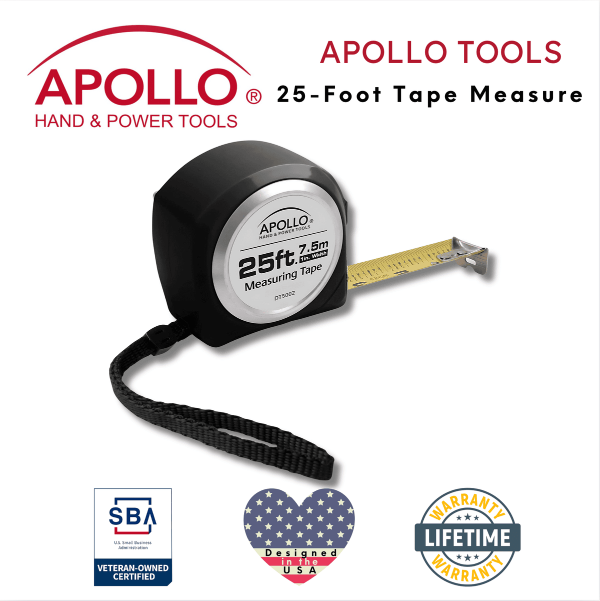 25ft. Tape Measure - Black - DT5002 - Prop and Piston
