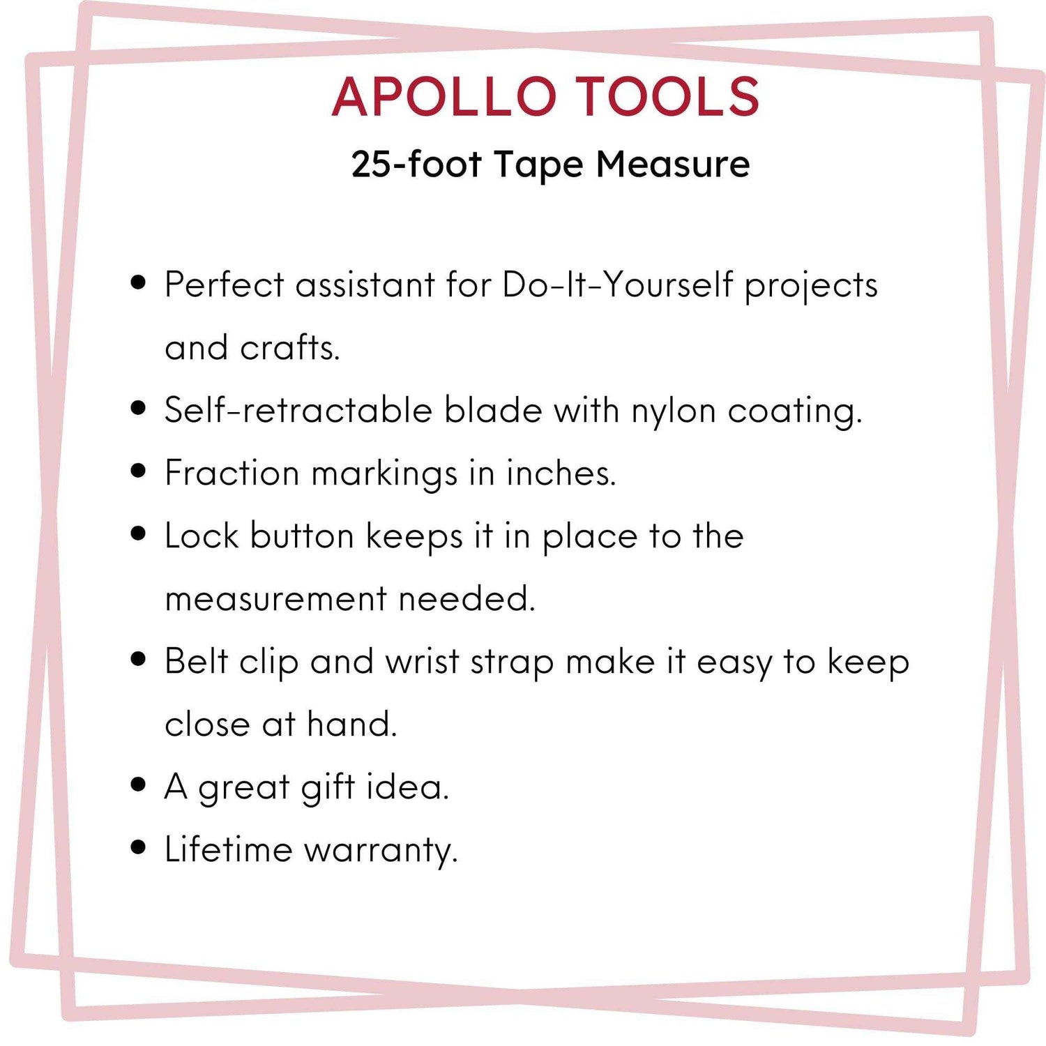 25ft. Tape Measure - Black - DT5002 - Prop and Piston
