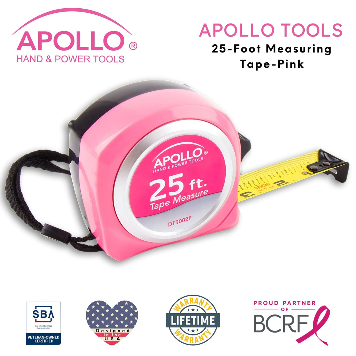 25ft. Tape Measure - Pink - DT5002P - Prop and Piston