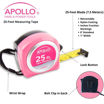 25ft. Tape Measure - Pink - DT5002P - Prop and Piston