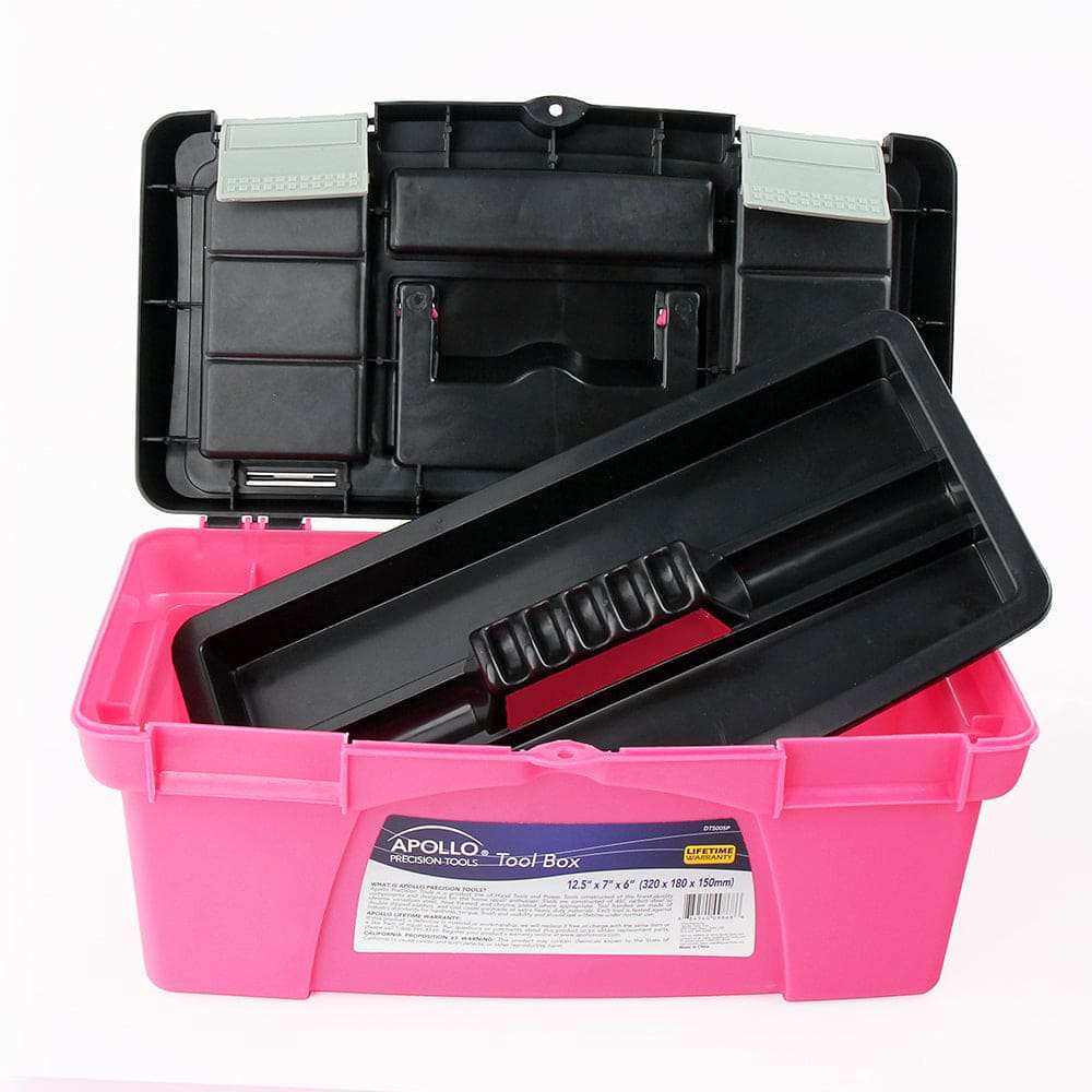 Pink 3 piece stackable tool box set with compartments and removable tote tray