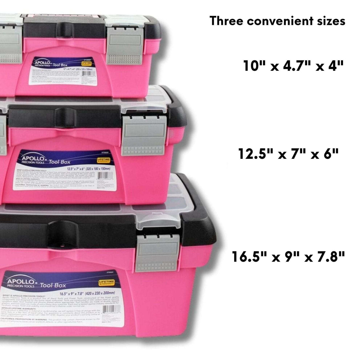 Pink 3 piece stackable tool box set with removable tote tray compartments
