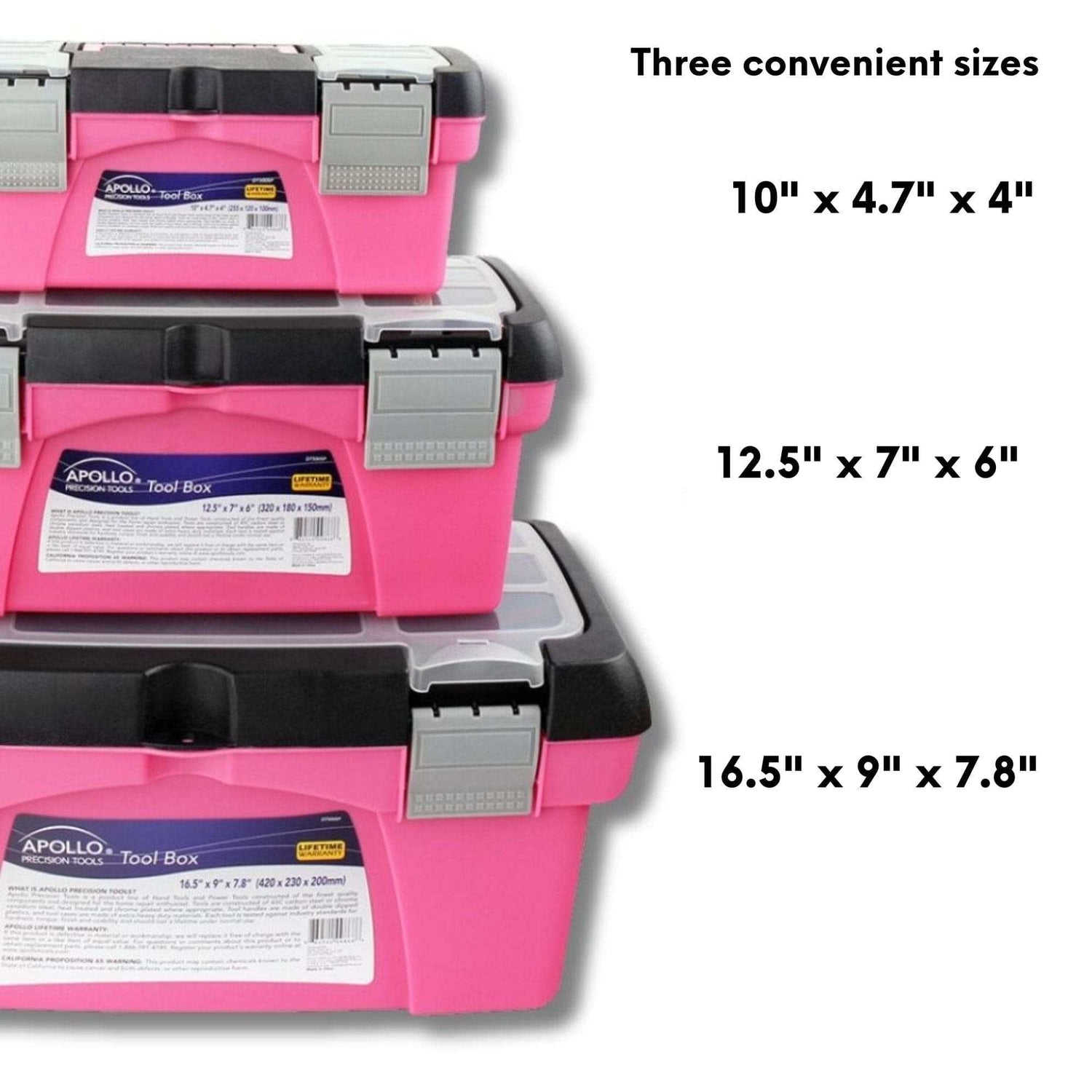 Pink 3 piece stackable tool box set with removable tote tray compartments