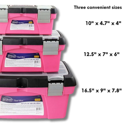 Pink 3 piece stackable tool box set with removable tote tray compartments
