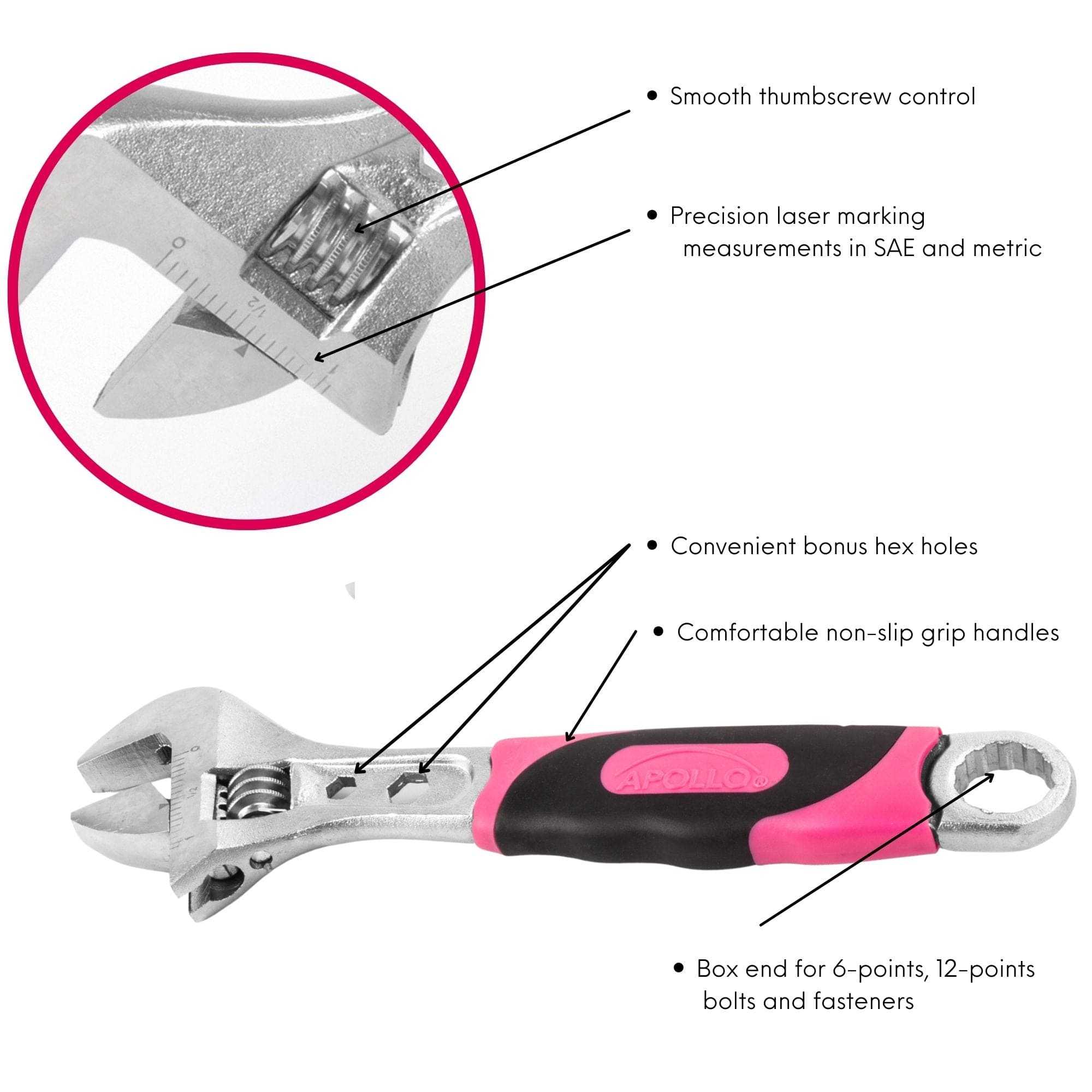 2 Adjustable Wrenches - Pink - DT5007P - Prop and Piston