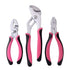 Set of 3 pink pliers with soft-grip handles for versatile DIY tasks